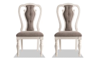 Scarlett White & Beige Queen Anne Upholstered Dining Chair (Set of 2)