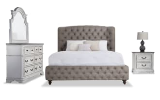 Scarlett 4 Piece Queen White & Gray Upholstered Bedroom Set