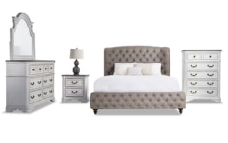 Scarlett 5 Piece Queen White & Gray Upholstered Bedroom Set