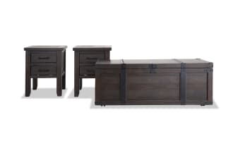 Montana Brown Storage Trunk Coffee & 2 Chairside Table Set