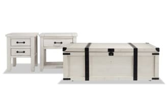 Montana White Storage Trunk Coffee with End & Chairside Table Set