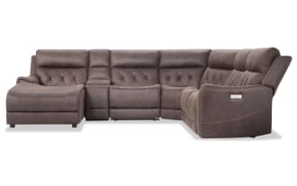 Canyon Walnut 126'' Power Reclining 6 Piece Left Arm Facing Chaise Sectional with Power Headrest
