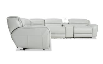 Milan Fog Leather 138'' Power Reclining 6 Piece Sectional with Power Headrest