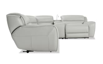 Milan Fog Leather 125'' Power Reclining 5 Piece Sectional with Armless Chair & Power Headrest