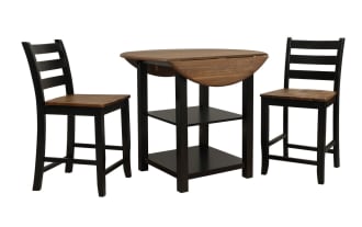 Sawyer 3 Piece Black & Natural Drop Leaf Storage Counter Height Dining Set
