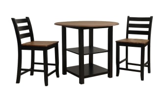 Sawyer 3 Piece Black & Natural Drop Leaf Storage Counter Height Dining Set