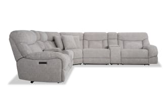 Everest Light Gray 136'' Power Reclining 7 Piece Sectional with Power Headrest
