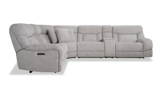 Everest Light Gray 136'' Power Reclining 6 Piece Sectional with Power Headrest