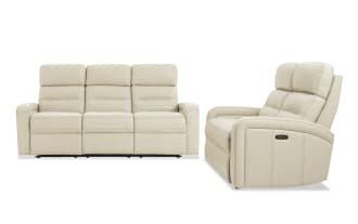 Echo Pearl Leather 82'' Power Reclining Sofa & 59'' Loveseat