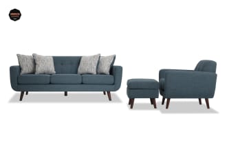 Bettie Teal 86'' Sofa, Chair & Storage Ottoman