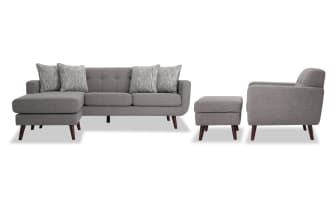 Bettie Gray 86'' Chofa, Chair & Storage Ottoman