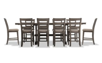 Hudson 11 Piece Gray & Beige Upholstered Extendable Counter Height Dining Set