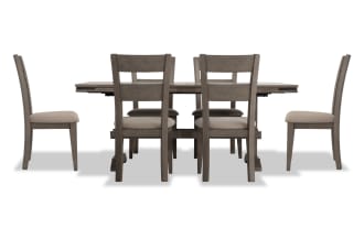 Hudson 7 Piece Gray & Beige Upholstered Extendable Dining Set