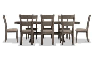 Hudson 9 Piece Gray & Beige Upholstered Extendable Dining Set