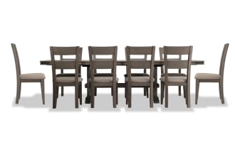 Hudson 11 Piece Gray & Beige Upholstered Extendable Dining Set