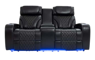 Premier Black Leather 74'' Power Reclining Console Loveseat with Power Headrest