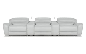 Milan Fog Leather 144'' Power Reclining Sofa with Power Headrest