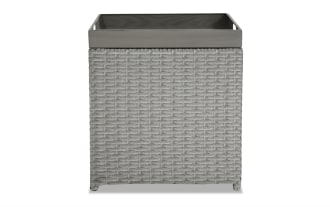 Cottage Chic Light Gray Wicker Outdoor End Table with Storage