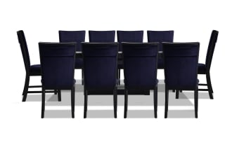 Cosmopolitan 11 Piece Black & Navy Upholstered Extendable Dining Set