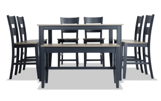 Blake 8 Piece Graphite & Gray Extendable Counter Height Dining Set with Storage Bench