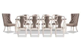 Scarlett 11 Piece White & Beige Upholstered Extendable Dining Set