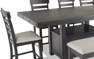 Sonoma 8 Piece Espresso & Beige Upholstered Extendable Counter Height Dining Set with Storage Bench