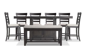 Sonoma 8 Piece Espresso & Beige Upholstered Extendable Counter Height Dining Set with Storage Bench