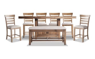 Sonoma 8 Piece Natural & Beige Upholstered Extendable Counter Height Dining Set with Storage Bench