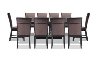 Cosmopolitan 11 Piece Black & Chocolate Upholstered Extendable Dining Set