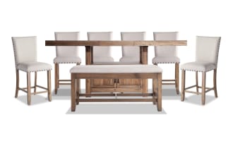 Sonoma 8 Piece Natural & Beige Upholstered Extendable Counter Height Dining Set with Storage Bench