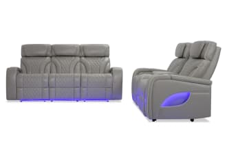 Premier Pearl Leather 86'' Power Reclining Sofa & 74'' Console Loveseat with Power Headrest