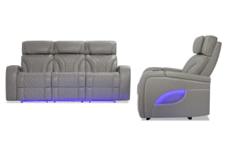 Premier Pearl Leather 86'' Power Reclining Sofa & Recliner with Power Headrest