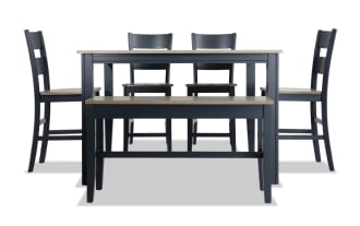 Blake 6 Piece Graphite & Gray Extendable Counter Height Dining Set with Storage Bench