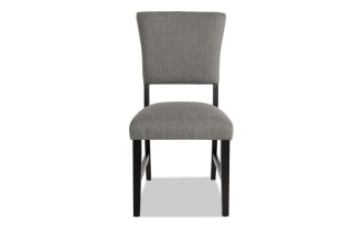 Transitional Elm Dining Chair with light gray polyester fabric upholstery, espresso MDF frame, and panel back design for stylish dining seating.