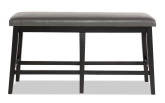 Elm Espresso & Gray Faux Leather Counter Height Dining Bench with foam-padded gray upholstery, espresso MDF legs, transitional style, Elm Dining collection