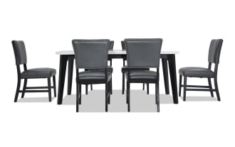 Elm 7 Piece Espresso, Marble & Gray Faux Leather Dining Set