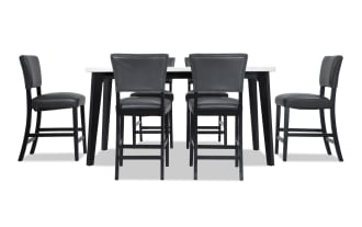 Elm 7 Piece Espresso, Marble & Gray Faux Leather Counter Height Dining Set