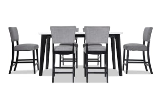 Elm 7 Piece Espresso, Marble & Light Gray Upholstered Counter Height Dining Set