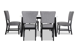 Elm 7 Piece Espresso, Marble & Light Gray Upholstered Dining Set