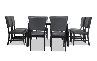 Elm 9 Piece Espresso, Marble & Gray Faux Leather Dining Set