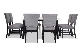 Elm 9 Piece Espresso, Marble & Light Gray Upholstered Dining Set