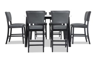 Elm 7 Piece Espresso, Marble & Gray Faux Leather Counter Height Dining Set