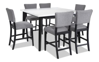 Elm 7 Piece Espresso, Marble & Light Gray Upholstered Counter Height Dining Set
