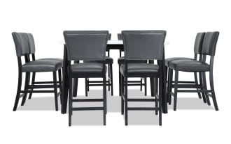 Elm 9 Piece Espresso, Marble & Gray Faux Leather Counter Height Dining Set