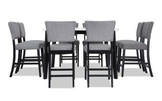 Elm 9 Piece Espresso, Marble & Light Gray Upholstered Counter Height Dining Set