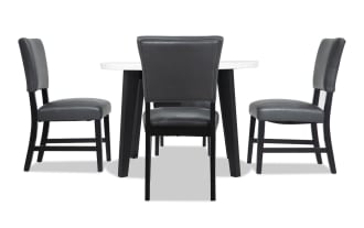 Elm 5 Piece Espresso, Marble & Gray Faux Leather Round Dining Set