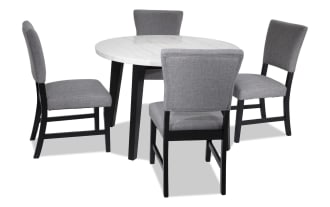 Elm 5 Piece Espresso, Marble & Light Gray Upholstered Round Dining Set