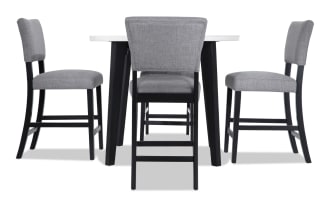 Elm 5 Piece Espresso, Marble & Light Gray Upholstered Round Counter Height Dining Set