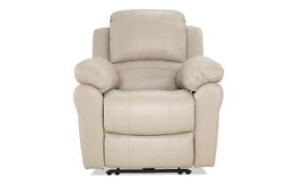 Storm Taupe Leather Power Recliner with USB Port