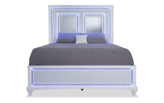Glamour Queen White Mirrored Panel Bed